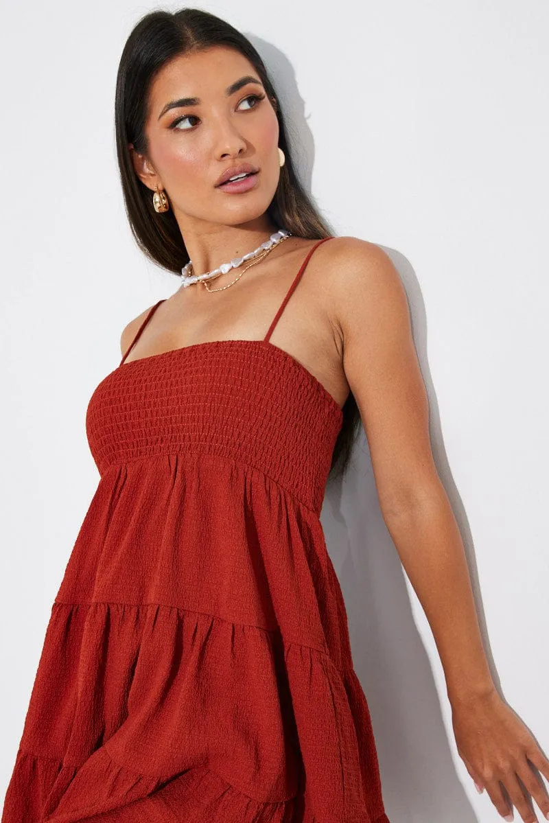 Brown Mini Dress Shirred Bust sold by Ally Fashion