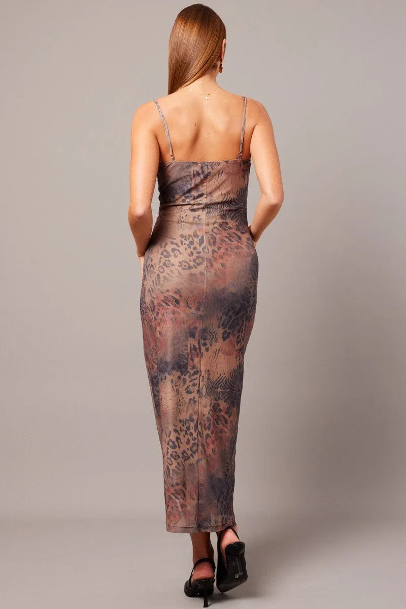 Brown Abstract Bodycon Maxi Dress Singlet sold by Ally Fashion product image thumbnail 5
