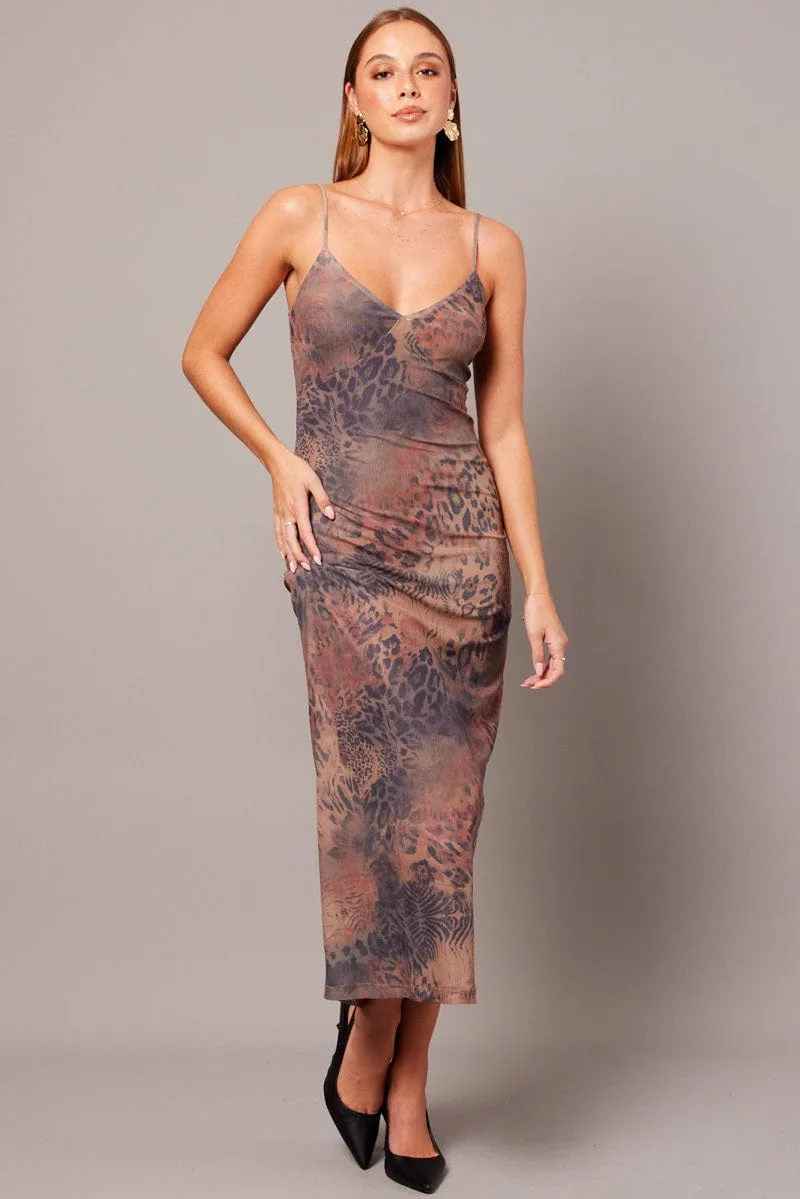 Brown Abstract Bodycon Maxi Dress Singlet sold by Ally Fashion product image thumbnail 2
