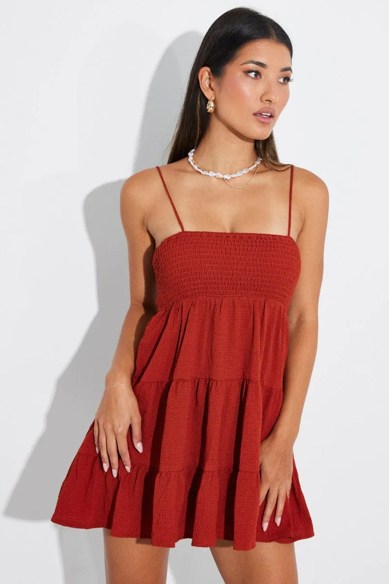 Brown Mini Dress Shirred Bust sold by Ally Fashion product image thumbnail 3