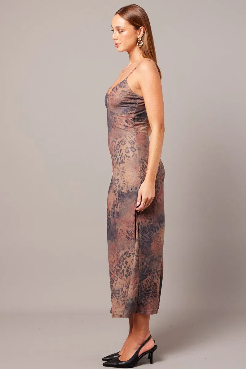 Brown Abstract Bodycon Maxi Dress Singlet sold by Ally Fashion product image thumbnail 4