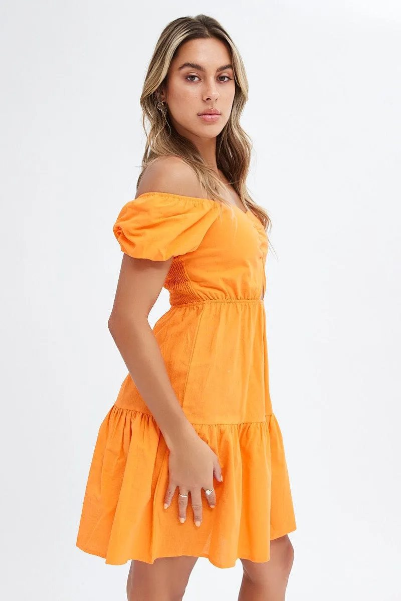 Orange Puff Sleeve Cut Out Skater Dress sold by Ally Fashion product image thumbnail 4