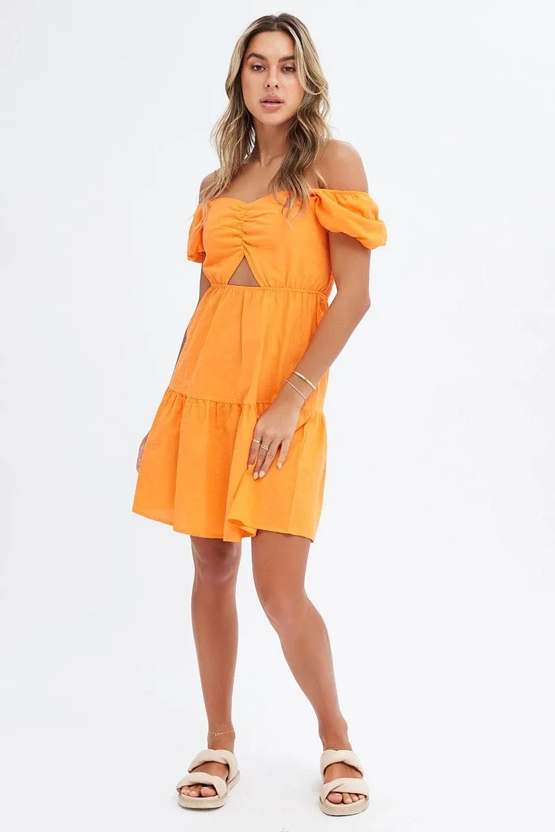 Orange Puff Sleeve Cut Out Skater Dress sold by Ally Fashion product image thumbnail 2