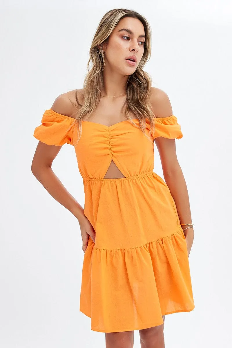 Orange Puff Sleeve Cut Out Skater Dress sold by Ally Fashion product image thumbnail 3