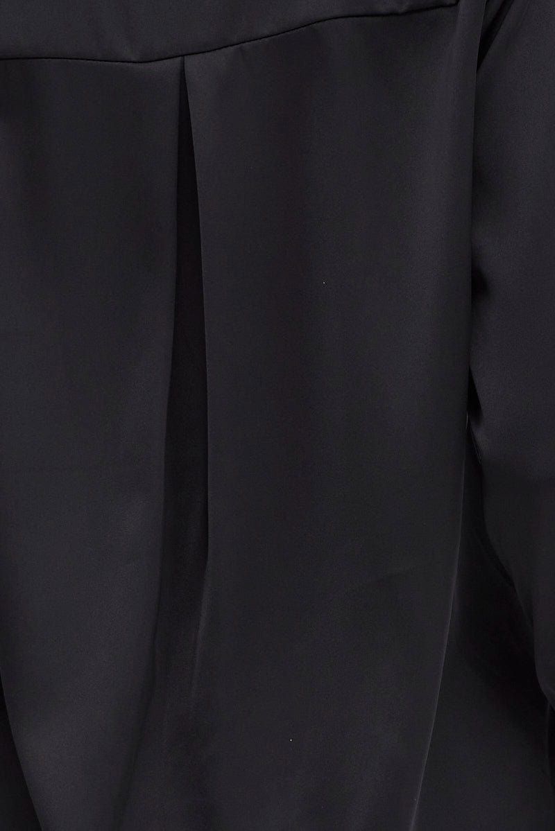Black Shirt Long Sleeve Collared Longline Matte Satin sold by Ally Fashion product image thumbnail 6