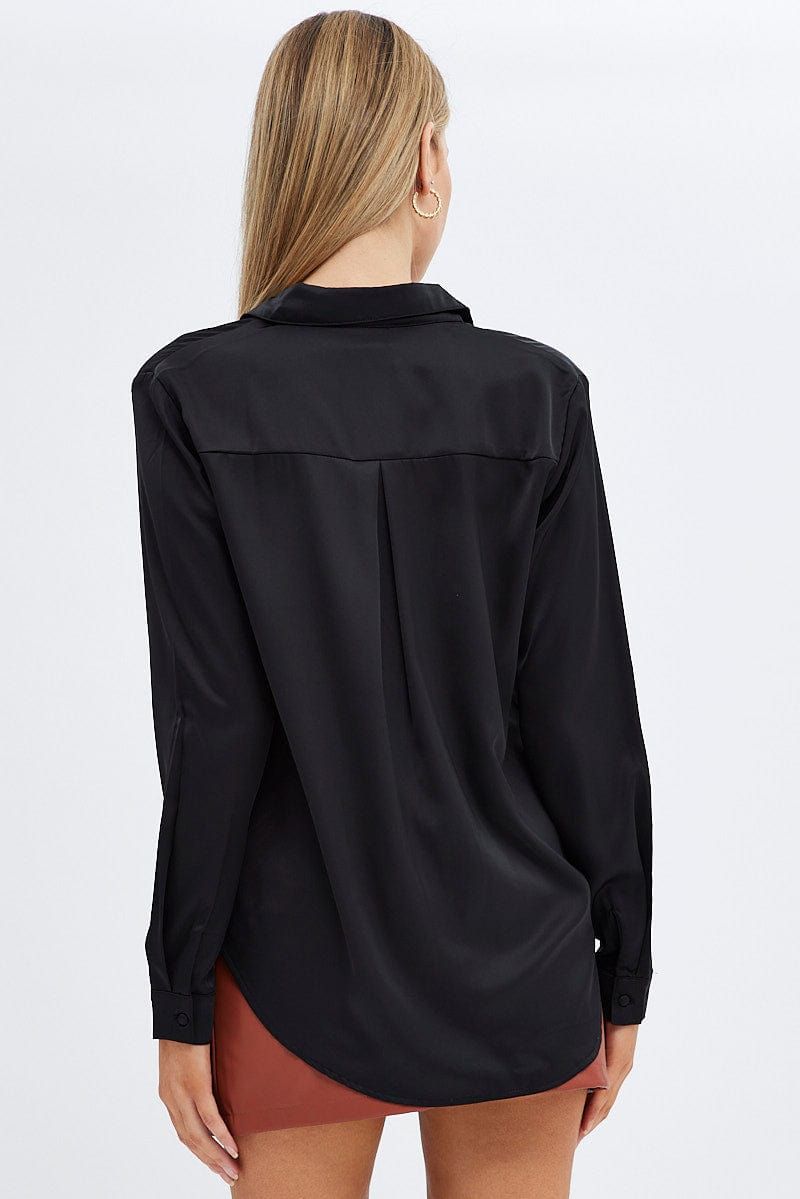 Black Shirt Long Sleeve Collared Longline Matte Satin sold by Ally Fashion product image thumbnail 5