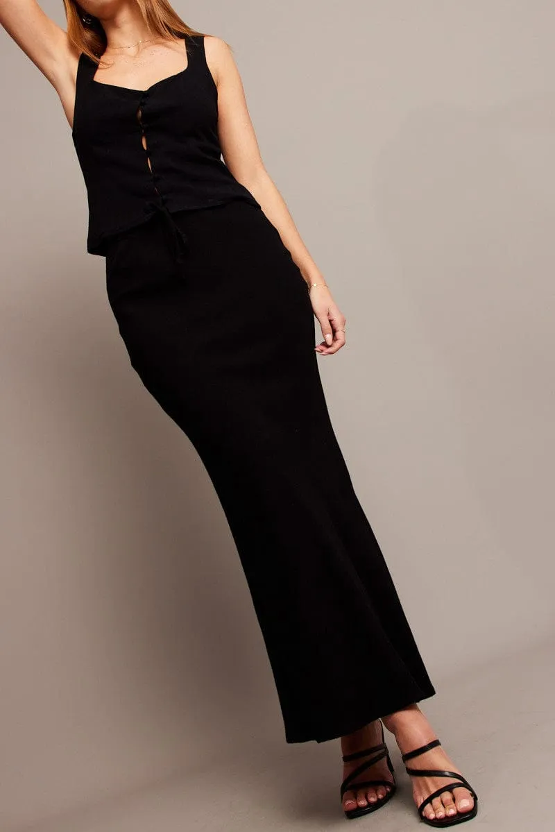 Black Slip Skirt Midi Linen Blend sold by Ally Fashion product image thumbnail 3