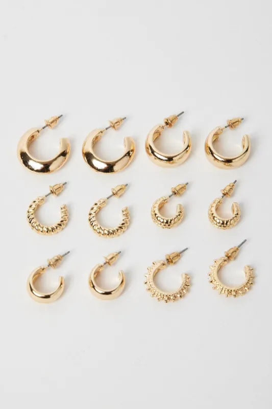 Gold 6 Pack Hoop Earrings sold by Ally Fashion