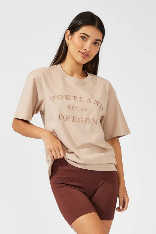 Beige Graphic Tee Short Sleeve sold by Ally Fashion