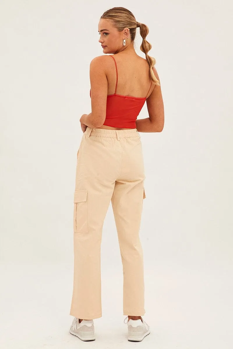 Beige High Rise Wide Leg Cargo Pants sold by Ally Fashion product image thumbnail 5