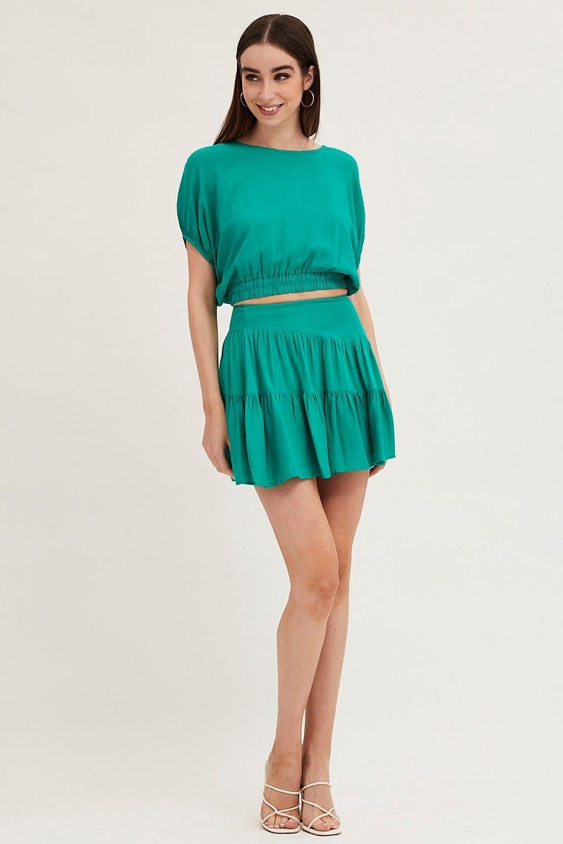 Green Crop Top Short Sleeve Elasticated Waist sold by Ally Fashion product image thumbnail 2