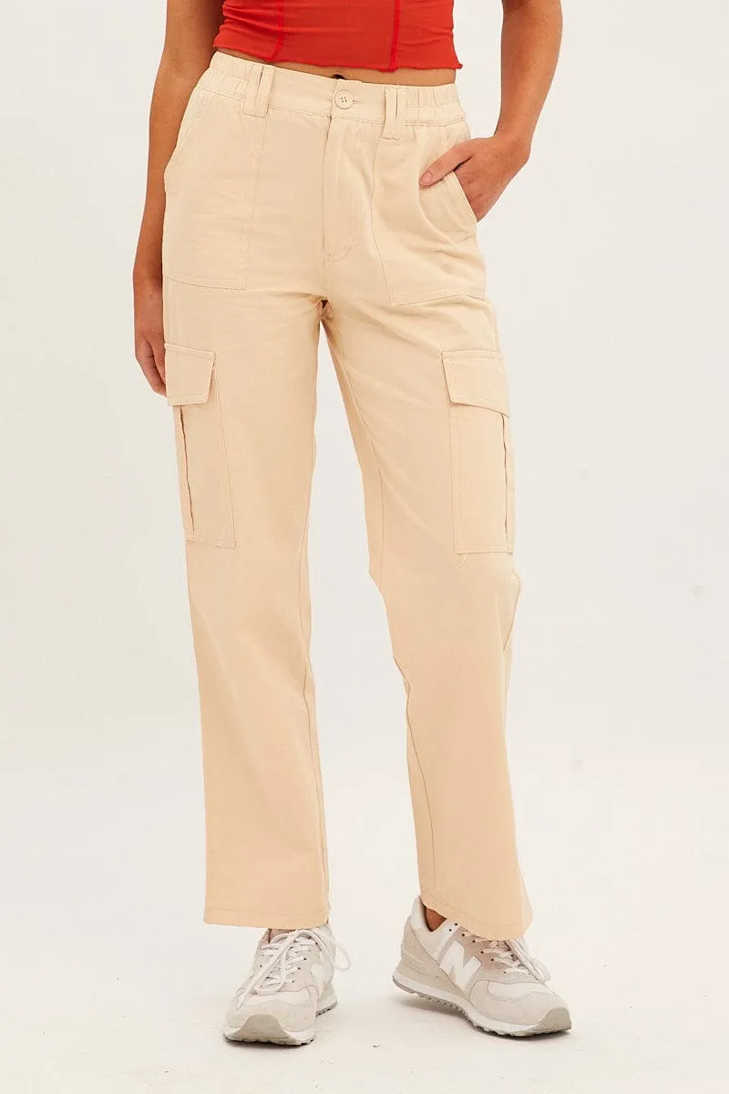 Beige High Rise Wide Leg Cargo Pants sold by Ally Fashion product image thumbnail 2
