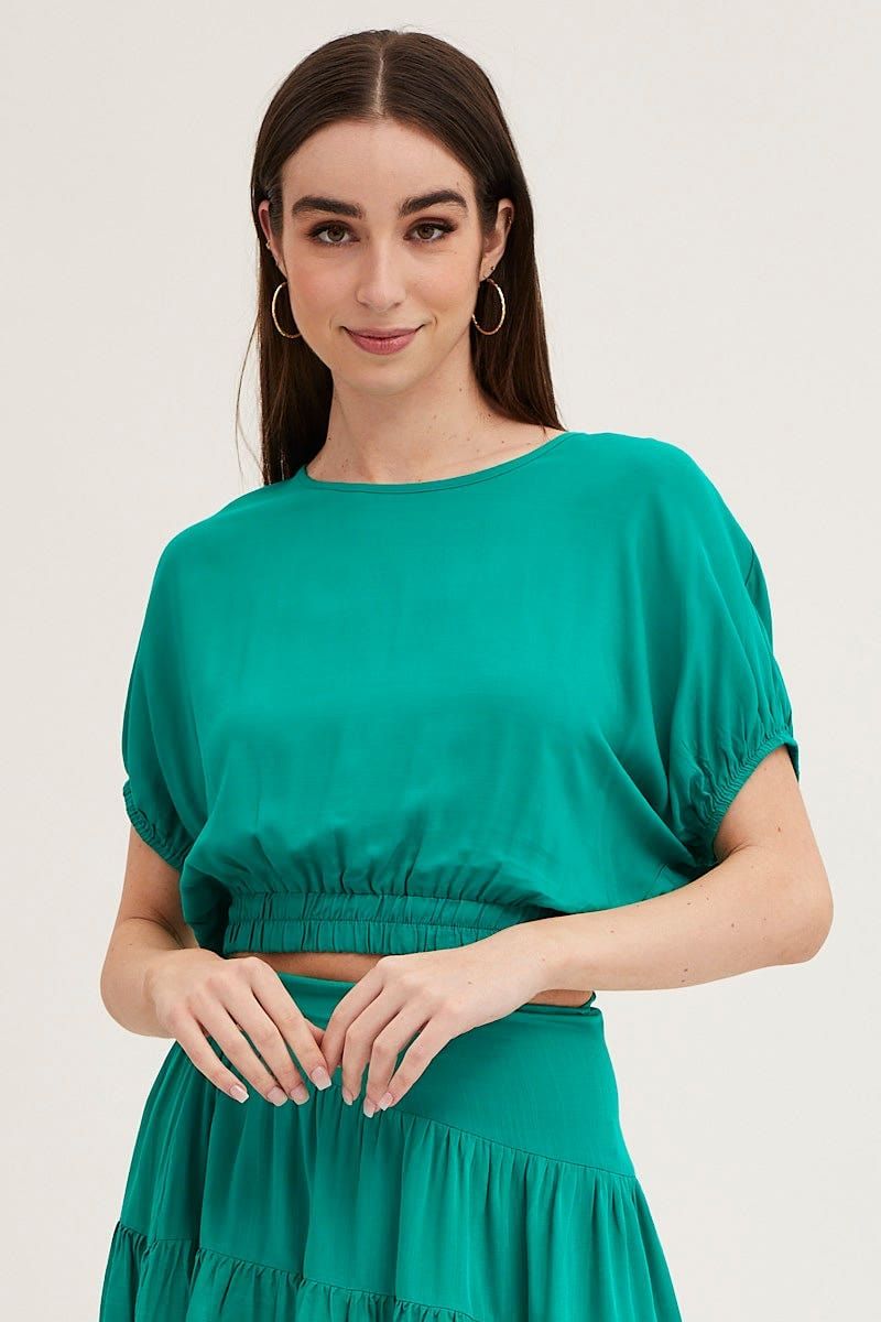 Green Crop Top Short Sleeve Elasticated Waist sold by Ally Fashion
