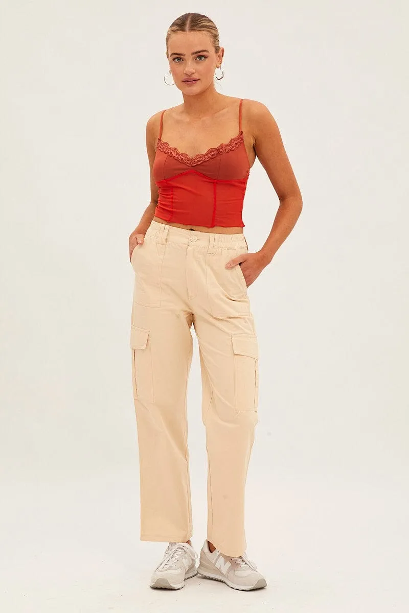 Beige High Rise Wide Leg Cargo Pants sold by Ally Fashion product image thumbnail 3