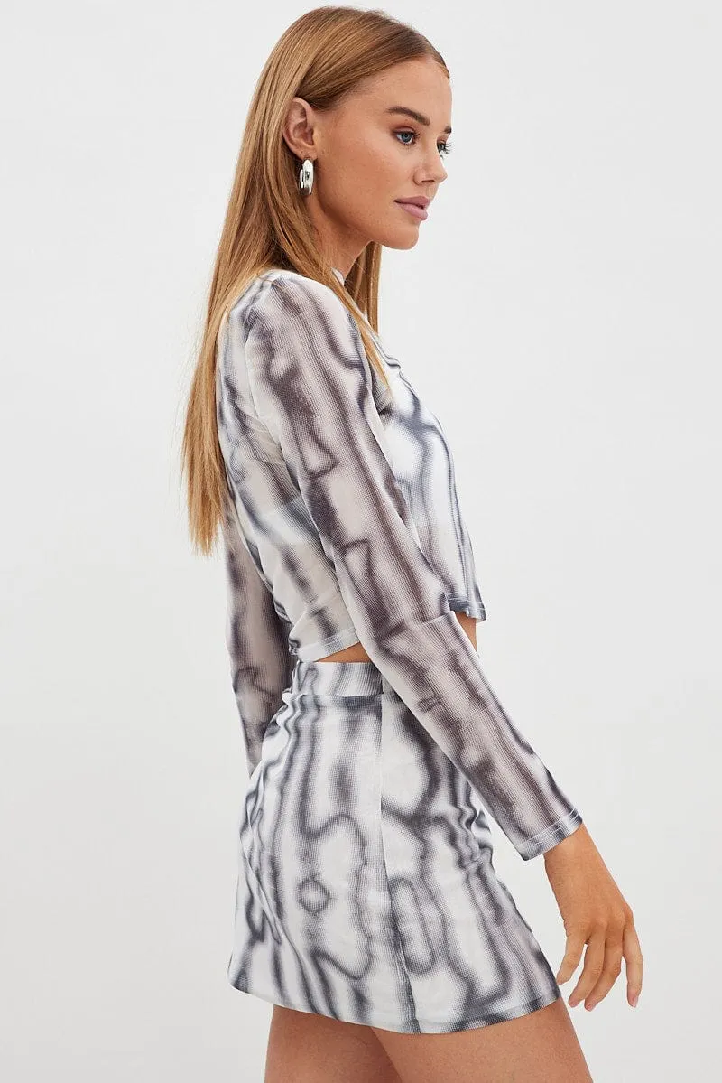 Black Abstract Mini Skirt High Rise Mesh sold by Ally Fashion product image thumbnail 4