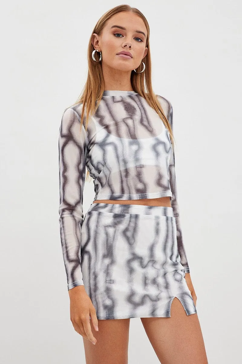 Black Abstract Mini Skirt High Rise Mesh sold by Ally Fashion