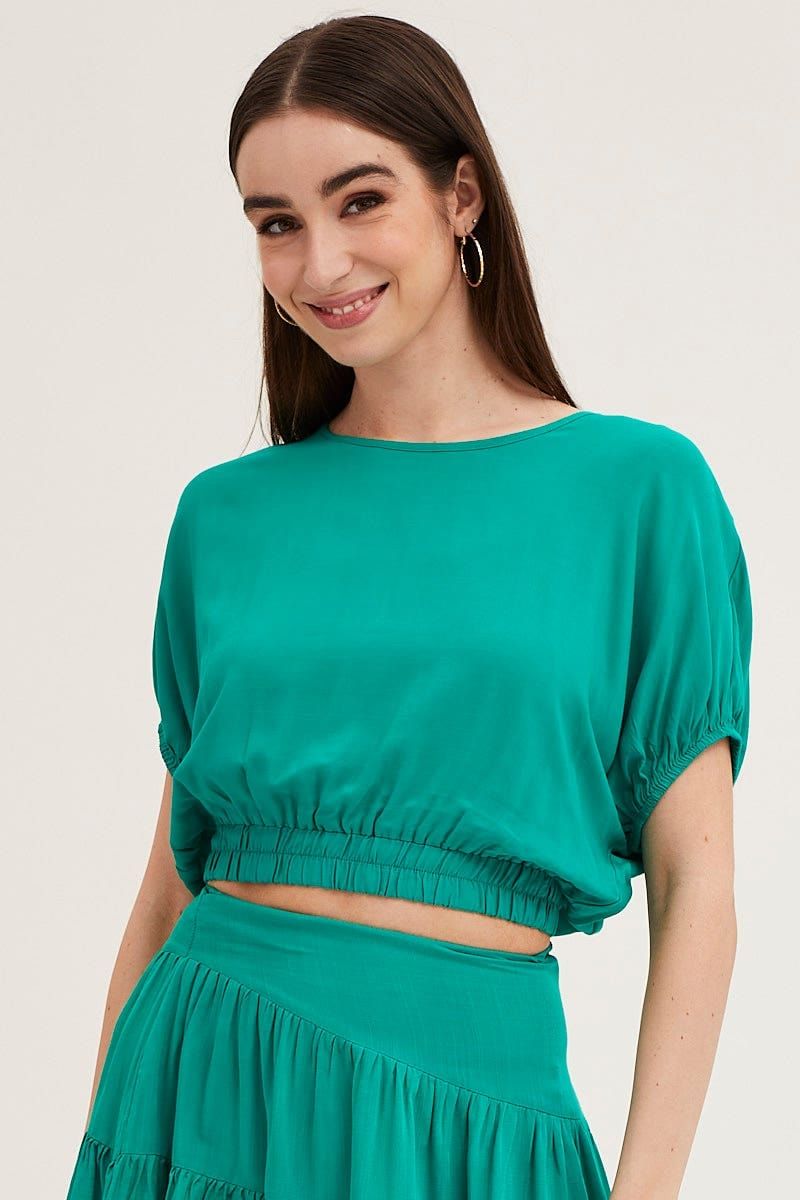 Green Crop Top Short Sleeve Elasticated Waist sold by Ally Fashion product image thumbnail 3