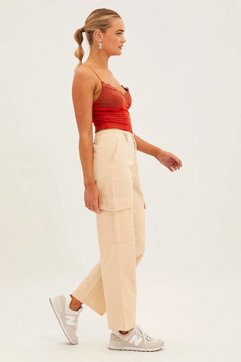 Beige High Rise Wide Leg Cargo Pants sold by Ally Fashion product image thumbnail 4