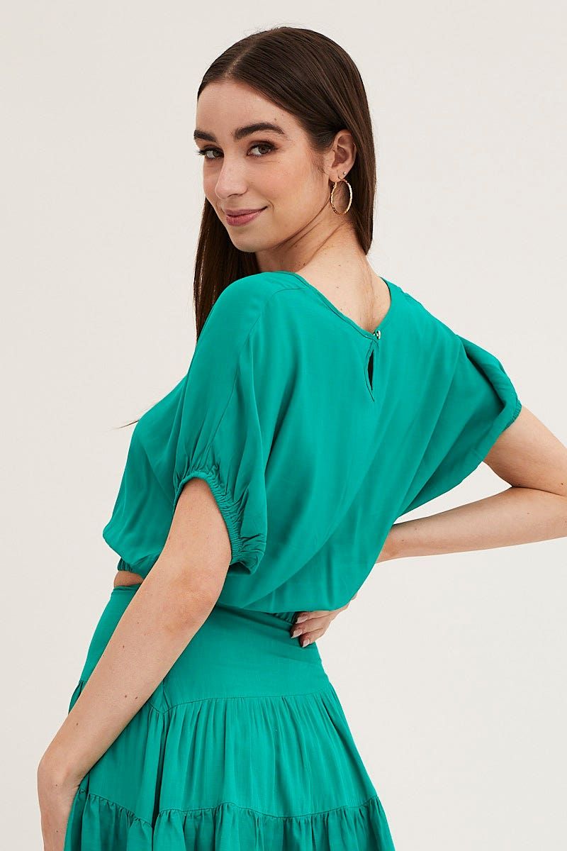 Green Crop Top Short Sleeve Elasticated Waist sold by Ally Fashion product image thumbnail 5