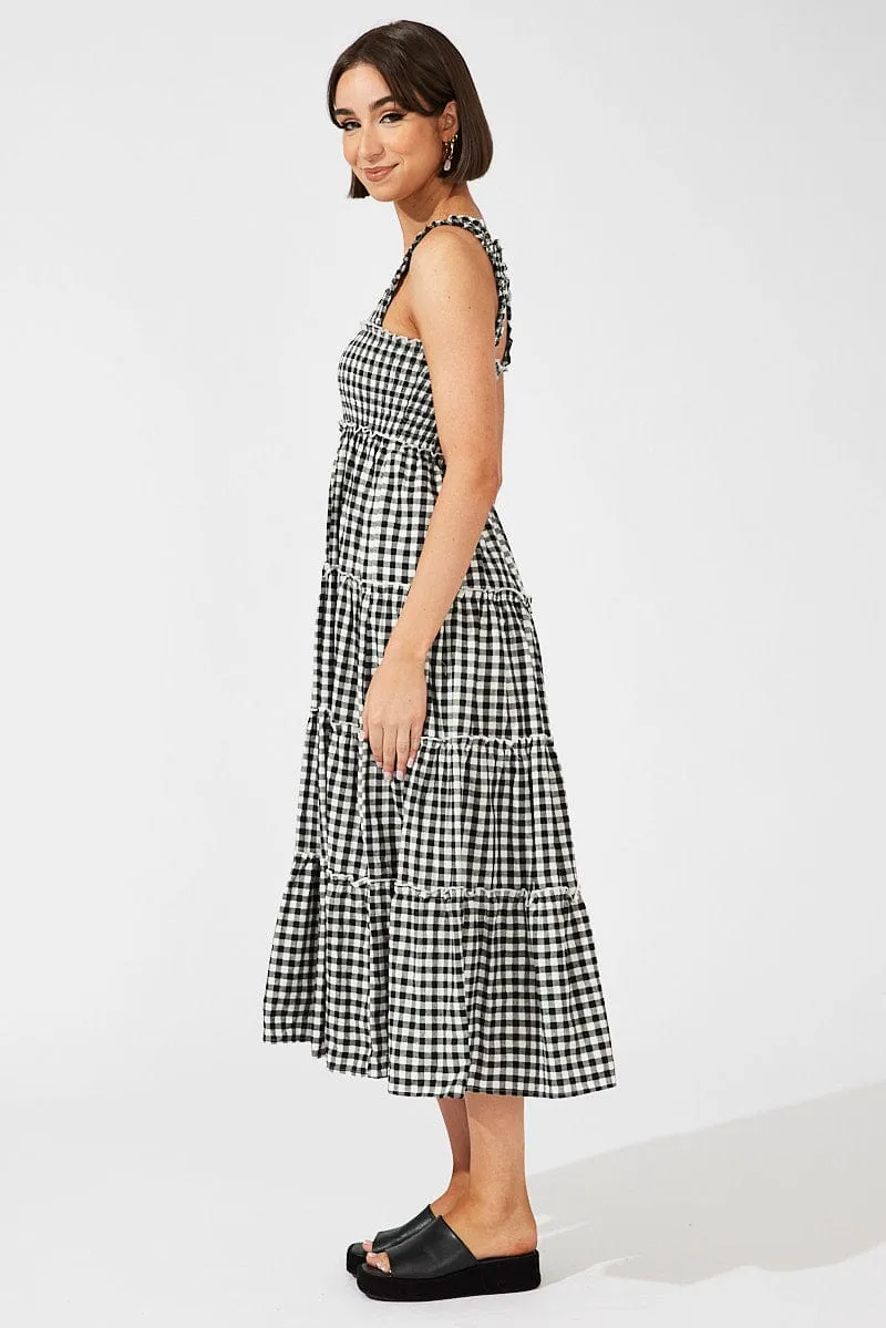Black Check Maxi Dress Shirred Bust Tiered sold by Ally Fashion product image thumbnail 4