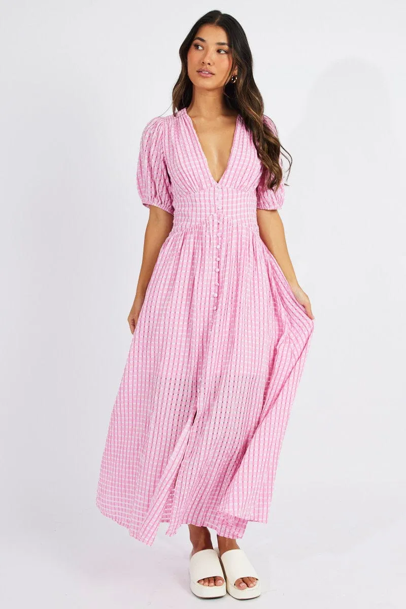 Pink Midi Dress Puff Sleeve sold by Ally Fashion product image thumbnail 3