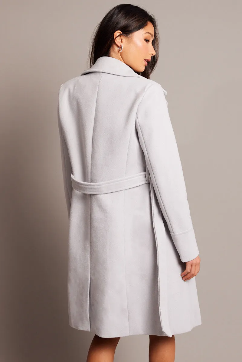 Grey Tie Front Coat Knee Length sold by Ally Fashion product image thumbnail 5