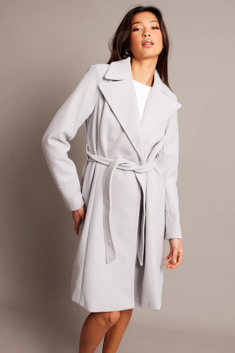 Grey Tie Front Coat Knee Length sold by Ally Fashion product image thumbnail 3