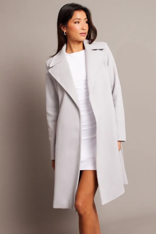 Grey Tie Front Coat Knee Length sold by Ally Fashion