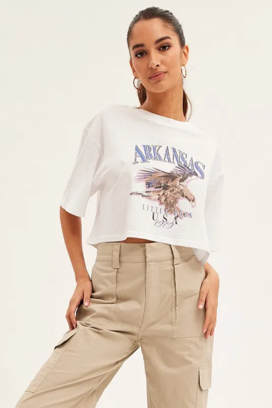 White Eagle Crew Short Sleeve Graphic T-Shirt sold by Ally Fashion