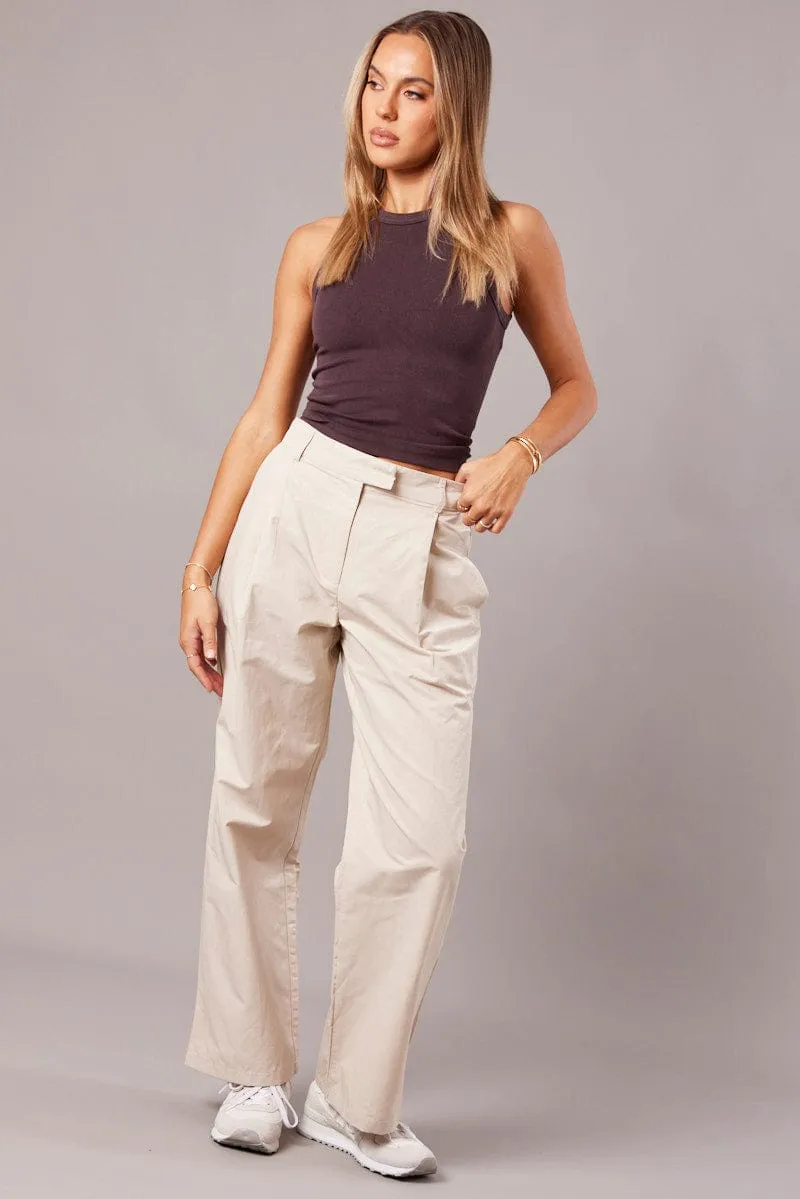 Beige Wide Leg Pants Pleated Front sold by Ally Fashion product image thumbnail 2