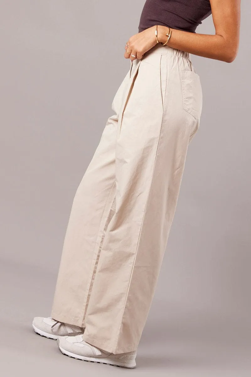Beige Wide Leg Pants Pleated Front sold by Ally Fashion product image thumbnail 4