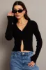 Black knit Cardigan Long Sleeve V Neck sold by Ally Fashion