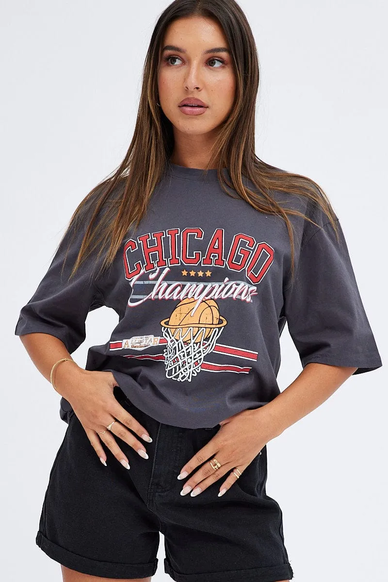 Grey T Shirt Short Sleeve Crew Neck Chicago Cotton sold by Ally Fashion product image thumbnail 3