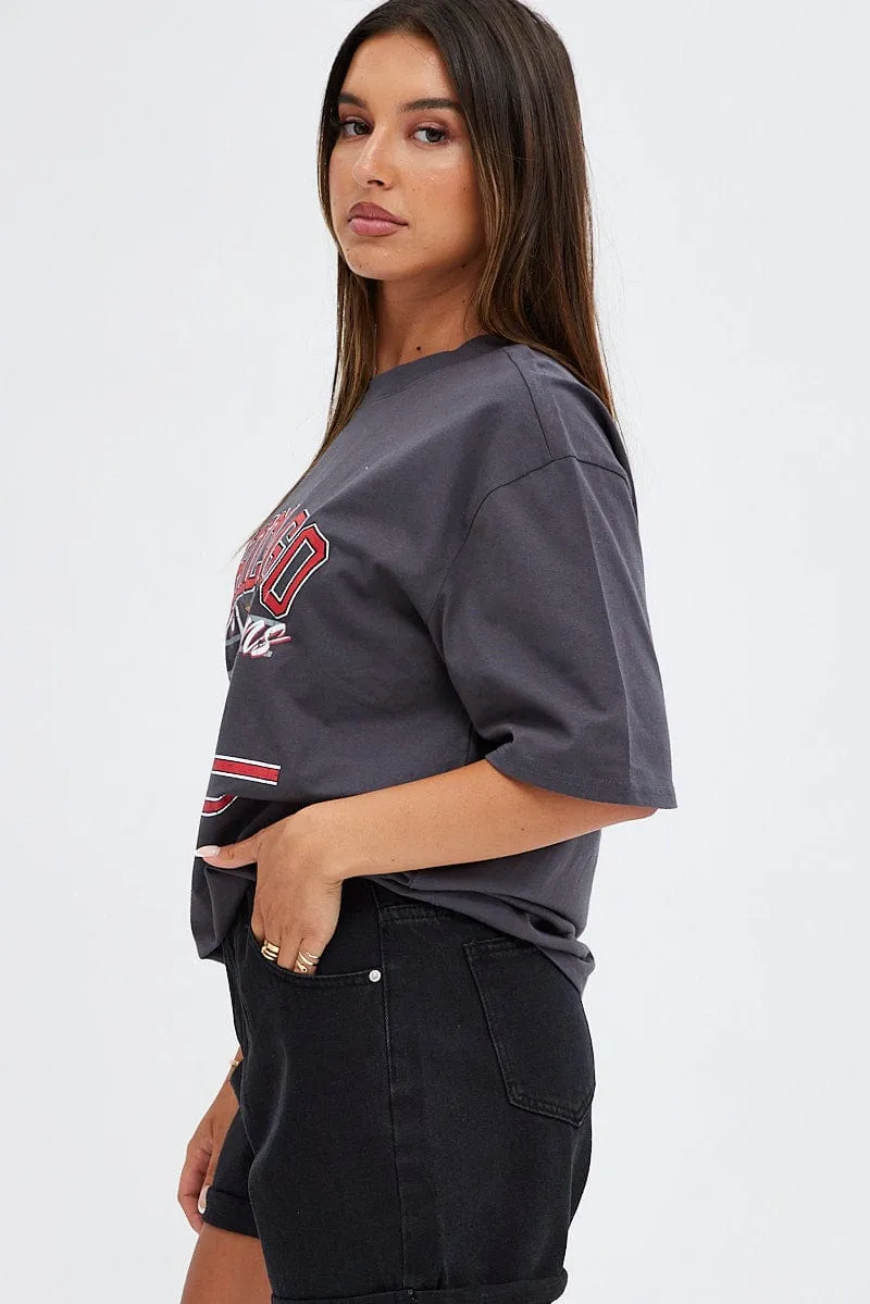 Grey T Shirt Short Sleeve Crew Neck Chicago Cotton sold by Ally Fashion product image thumbnail 4