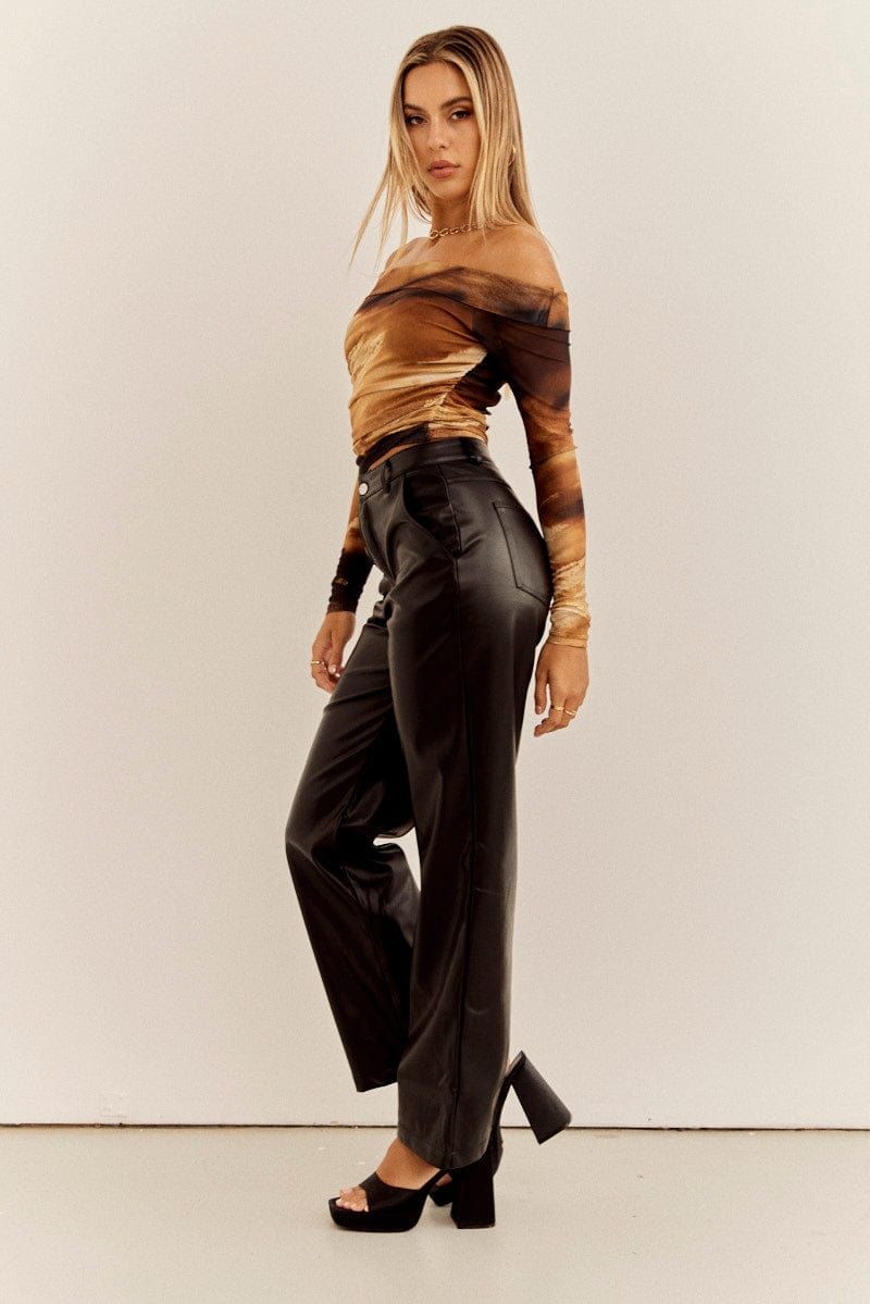 Black Wide Leg Pants High Rise Faux Leather sold by Ally Fashion product image thumbnail 5