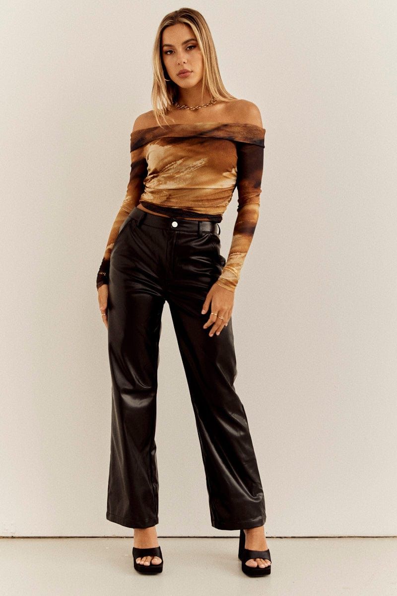 Black Wide Leg Pants High Rise Faux Leather sold by Ally Fashion product image thumbnail 4