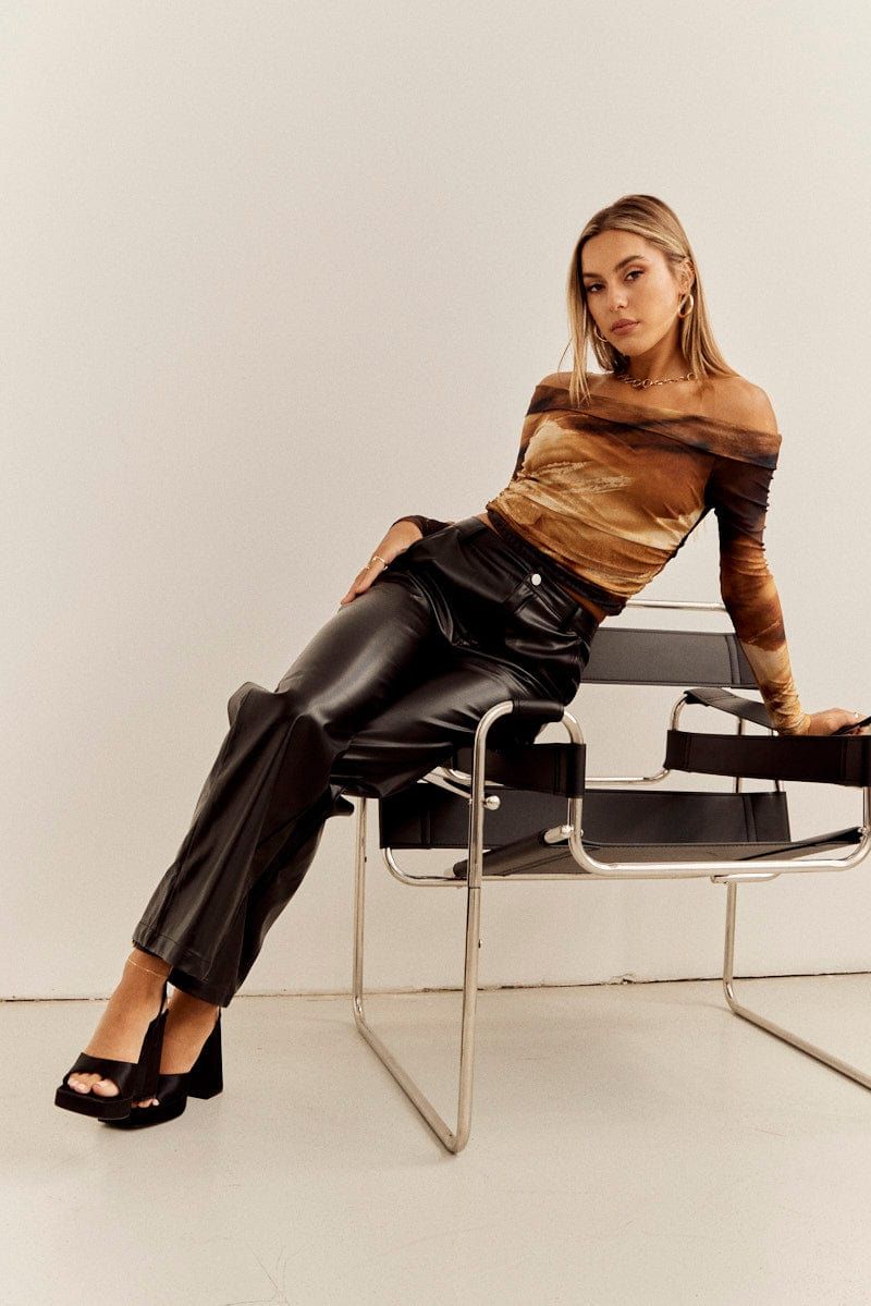 Black Wide Leg Pants High Rise Faux Leather sold by Ally Fashion product image thumbnail 2