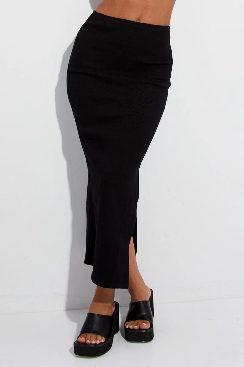 Black Maxi Skirt Mid Rise Rib Jersey sold by Ally Fashion product image thumbnail 2