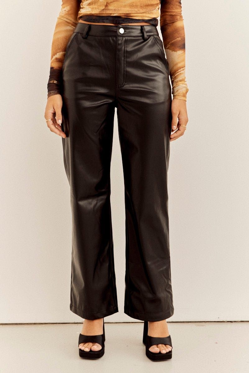 Black Wide Leg Pants High Rise Faux Leather sold by Ally Fashion product image thumbnail 3