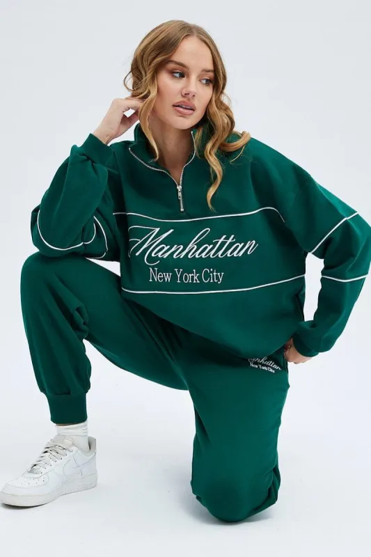 Green Graphic sweater Long Sleeves High Neck sold by Ally Fashion