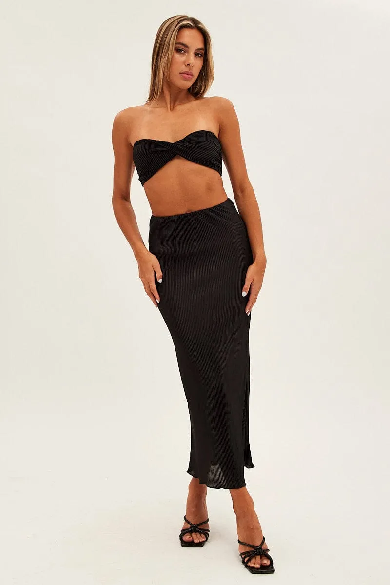 Black Plisse Skirt Maxi High Rise sold by Ally Fashion