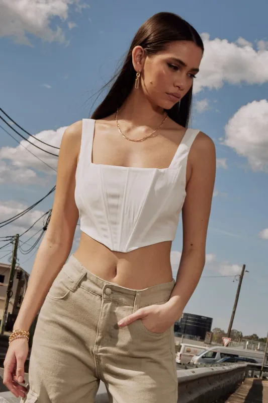 White Corset Top Sleeveless Square Neck Crop Structured sold by Ally Fashion