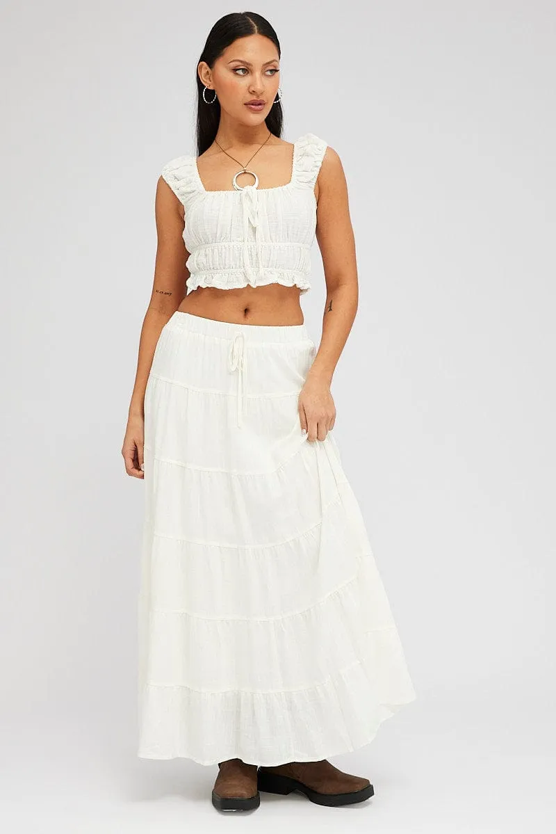 White Maxi Skirt Tiered High Rise Linen Blend sold by Ally Fashion product image thumbnail 5