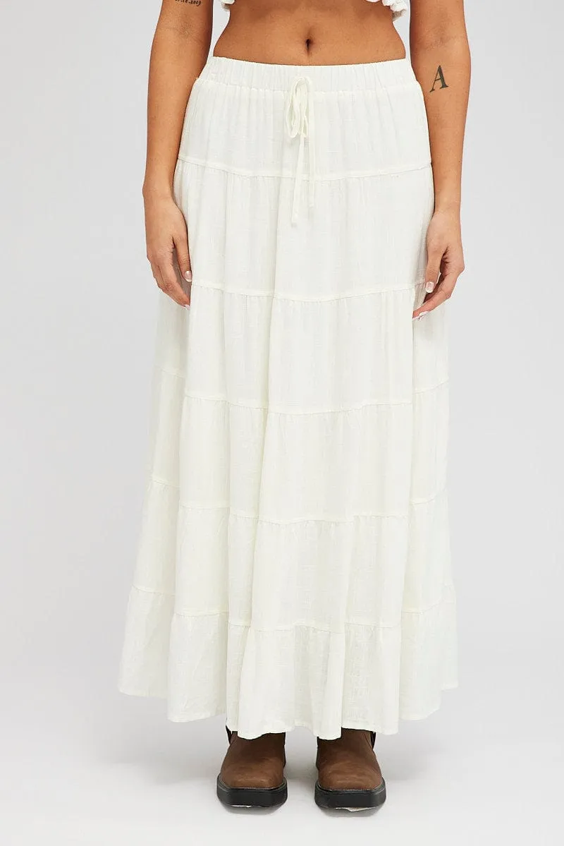 White Maxi Skirt Tiered High Rise Linen Blend sold by Ally Fashion product image thumbnail 2