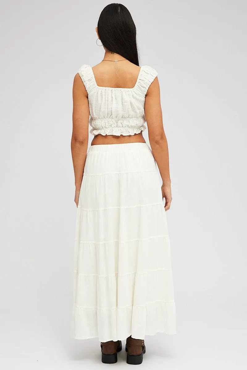White Maxi Skirt Tiered High Rise Linen Blend sold by Ally Fashion product image thumbnail 3