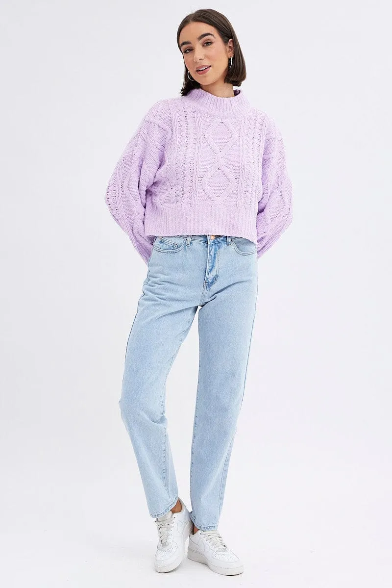 Purple Cable Knit Jumper Long Sleeve sold by Ally Fashion product image thumbnail 2