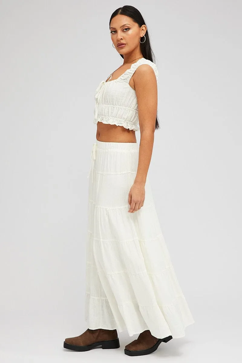 White Maxi Skirt Tiered High Rise Linen Blend sold by Ally Fashion product image thumbnail 4
