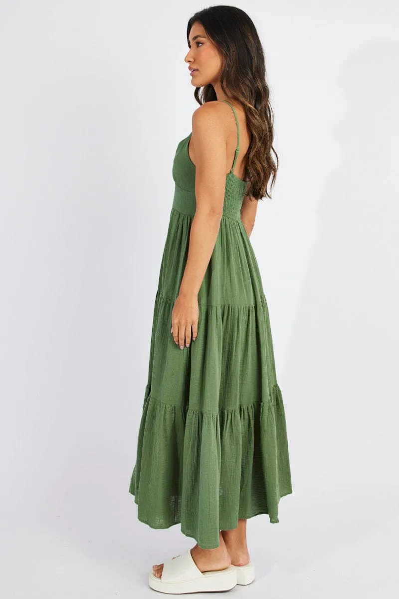 Green Midi Dress Sleeveless V-Neck sold by Ally Fashion product image thumbnail 4