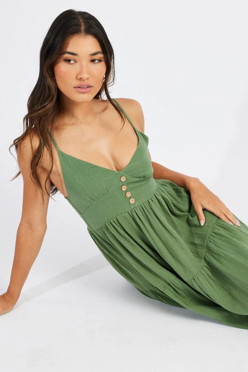 Green Midi Dress Sleeveless V-Neck sold by Ally Fashion