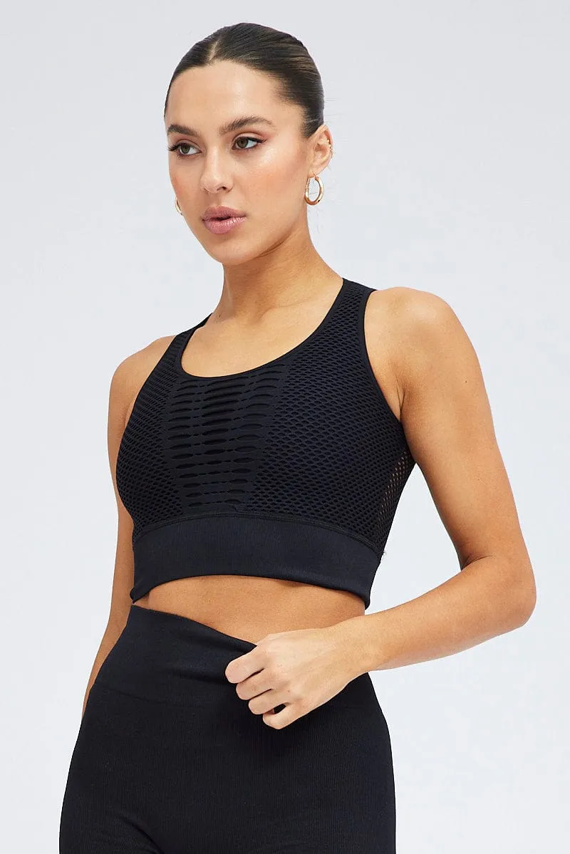 Black Fishnet Top Sleeveless Crop Seamless sold by Ally Fashion product image thumbnail 3